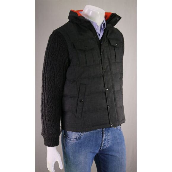 Paul Stuart Japan Gray Puffer Down Jacket Vest w/ Zip Off Knit Sleeves Jacket~ S - Picture 5 of 11